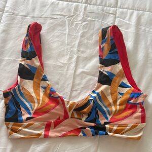 Prana Bright Red Scoop Swim Top with Color-Block Trim